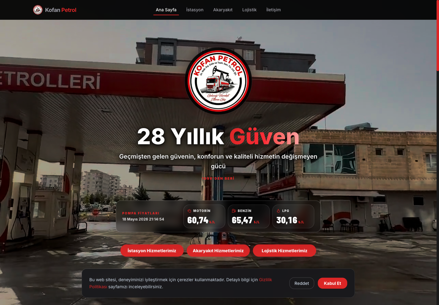 Kofan Petrol web sitesi ekran görüntüsü