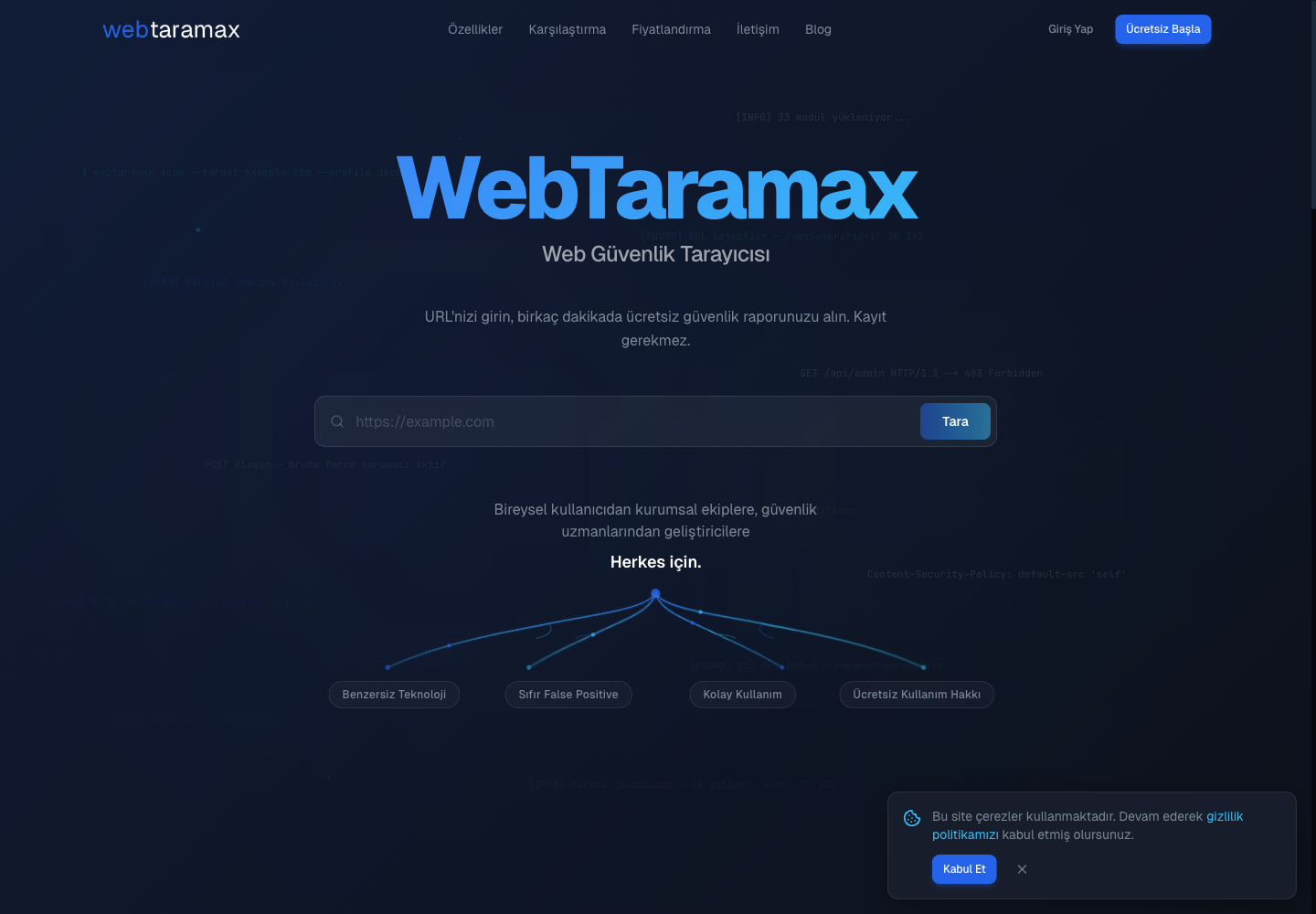 WebTaramax web sitesi ekran görüntüsü